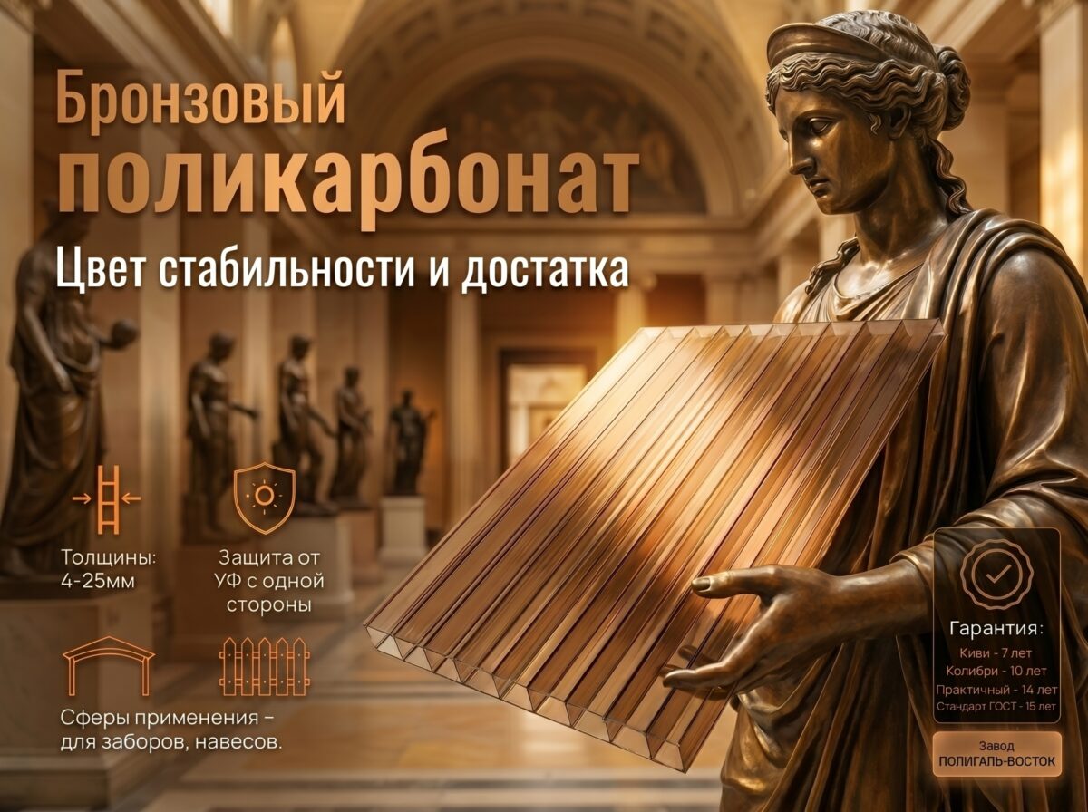 Сотовый поликарбонат 8 мм бронзовый 42% КИВИ 2100*12000мм