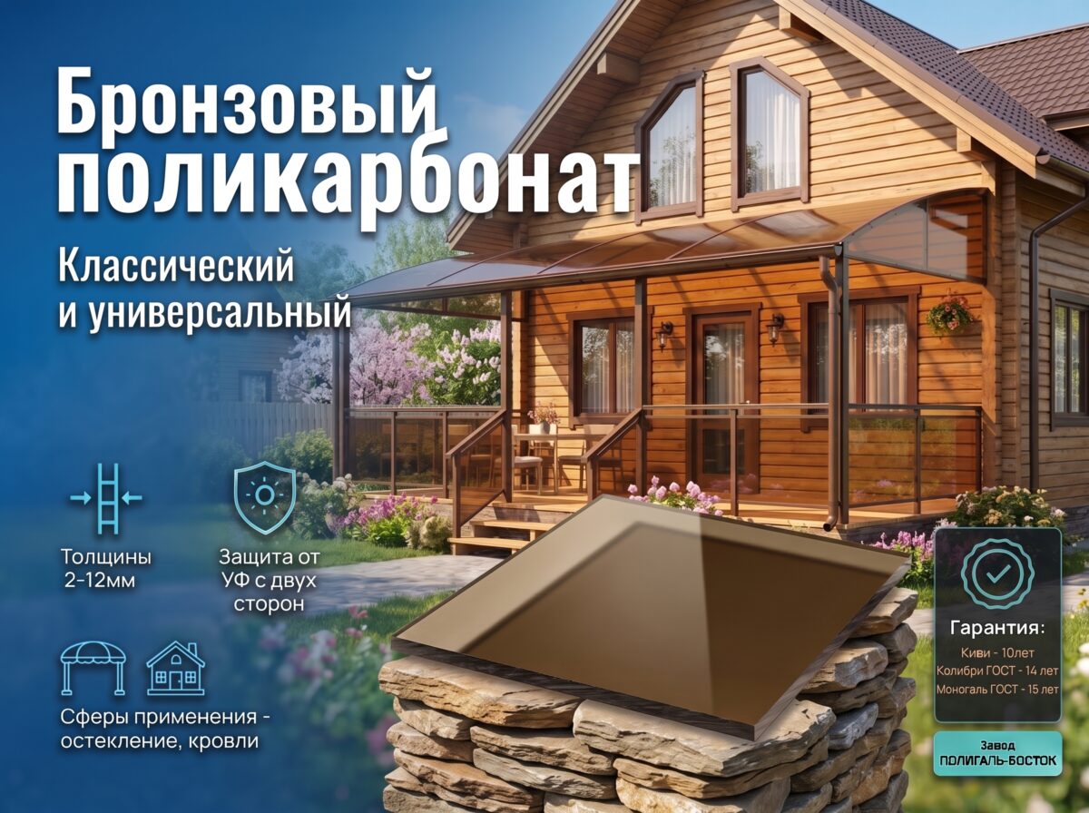 Поликарбонат монолитный 4 мм Колибри бронзовый 2050*3050мм