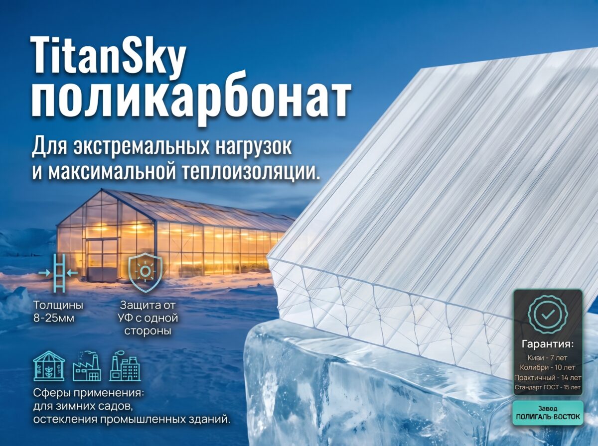 Сотовый поликарбонат 20 мм прозрачный TSK Колибри 2100*12000мм