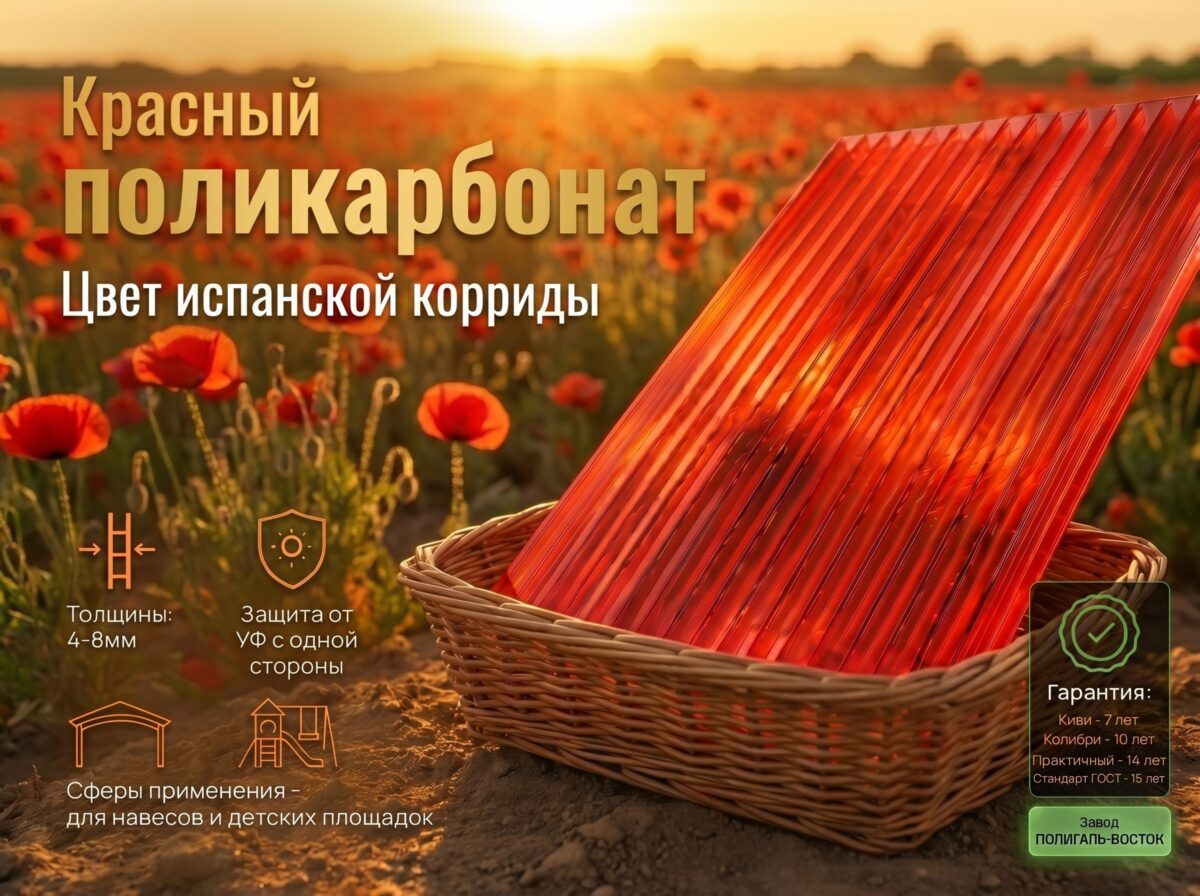 Сотовый поликарбонат 4 мм красный 20% СЕ Колибри 2100*12000мм