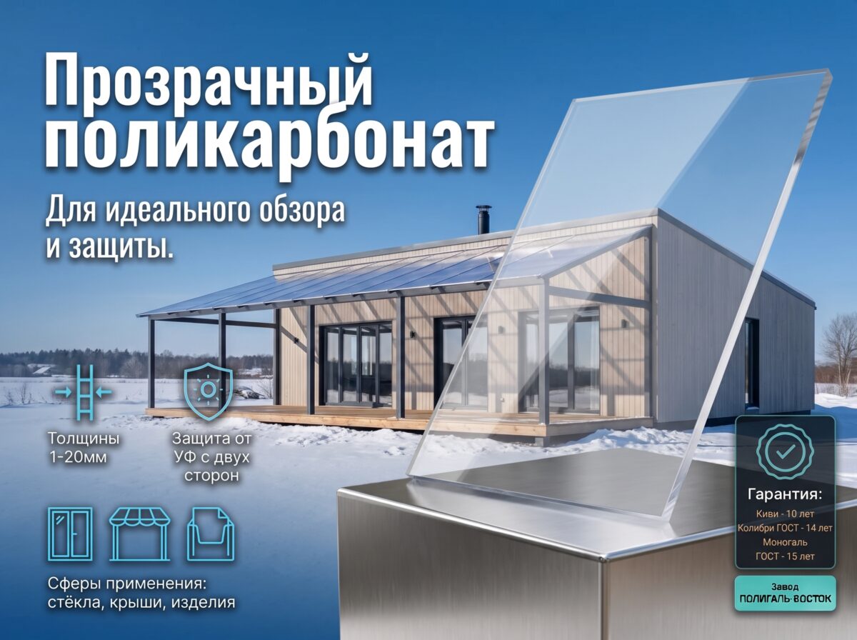 Поликарбонат монолитный 10 мм Колибри прозрачный 2050*3050мм